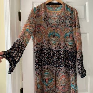 Karen Zambos Black Paisley Print Long-Sleeve Dress
